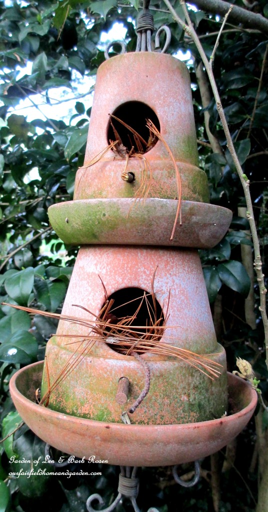 Double Decker Bird House https://ourfairfieldhomeandgarden.com/april-18th-whats-blooming-today/