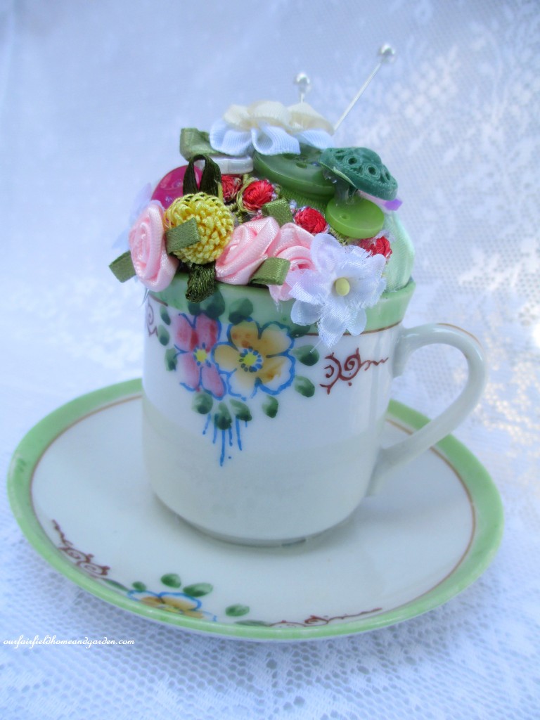 Pincushion Teacup https://ourfairfieldhomeandgarden.com/pincushion-teacup-a-keepsake-gift/
