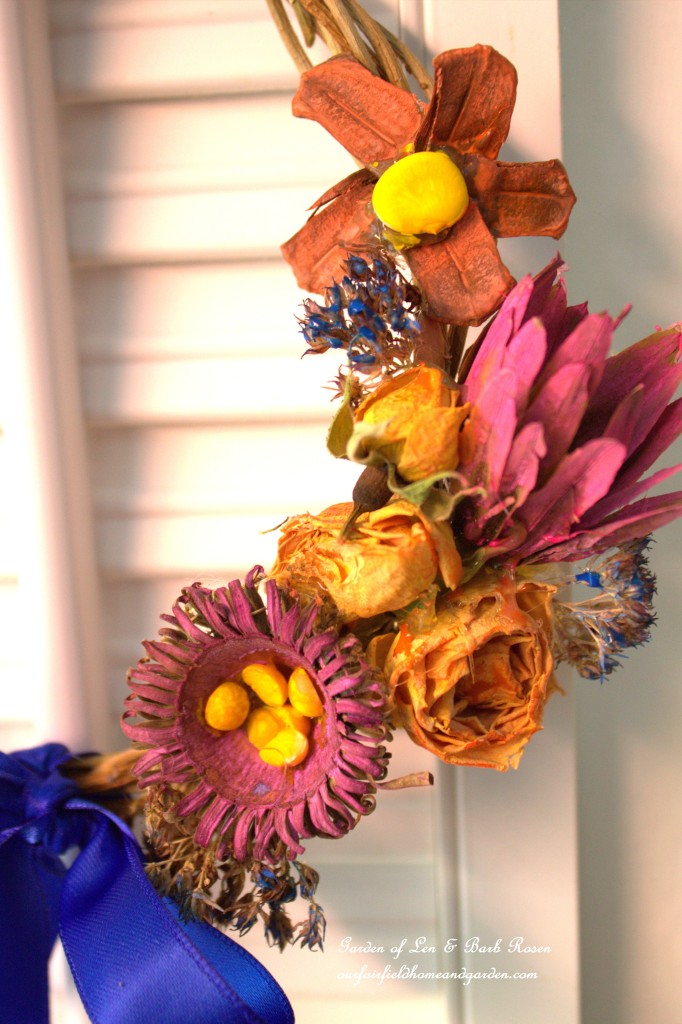 Natural materials wreath enhanced with watercolors. https://ourfairfieldhomeandgarden.com/diy-spring-wreaths/