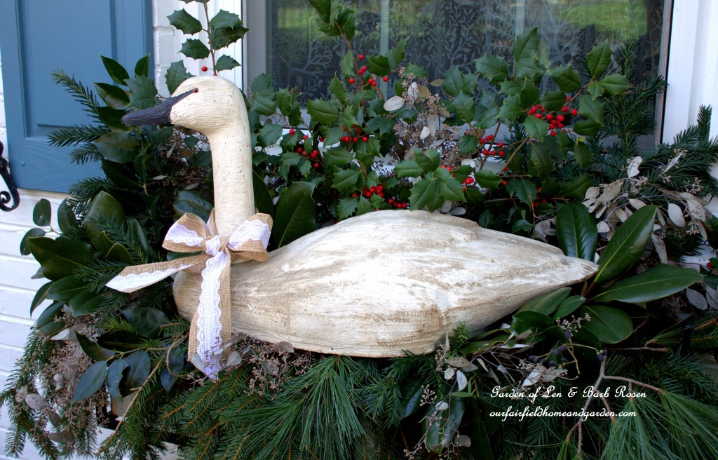 Snow Goose Winter Windowbox https://ourfairfieldhomeandgarden.com/rustic-winter-our-fairfield-home-and-garden/
